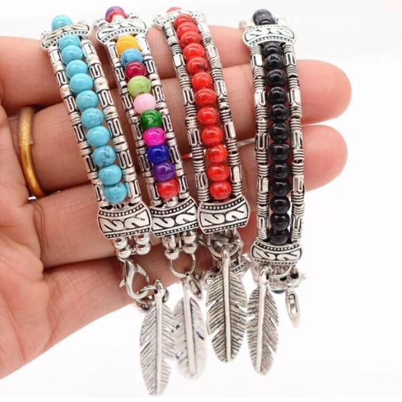 SaleBoho turquoise feather bracelet - Picture 2 of 2